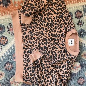 aerie Leopard Print Crewneck in Rust and Black